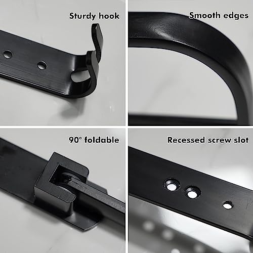yozhch Self Adhesive Black Towel Rail with Shelf, Wall Mounted Towel Rack with Double Bars, Foldable Bathroom Towel Holder with Hooks (23-Inch) - Image 5