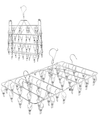 ステンレスピンチハンガー 44ピンチ 洗濯ハンガー オールステンレス 角ハンガー ピンチハンガー 室内外両用 落ちにくい 回転式 洗濯 タオル 銀色 アイクラシ(Ikurashi)