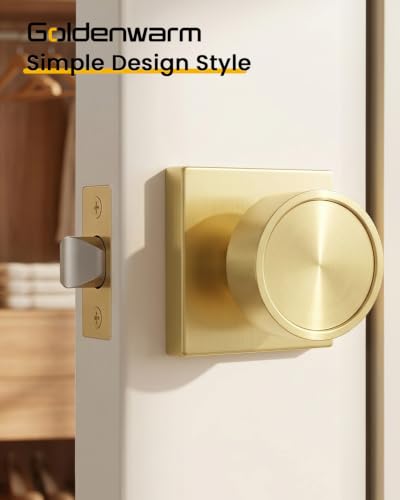 Image of Goldenwarm Brushed Gold Door Knobs Passage, Closet Door Knob Zinc Alloy, Contemporary Gold Interior Door Knobs for Hallway, 3 Pack