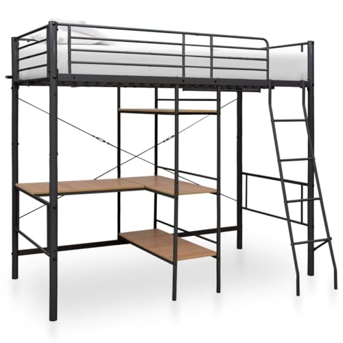 Mimdixy Marco de cama con marco de mesa, color gris, metal, 90 x 200 cm, cama doble moderna, fácil montaje