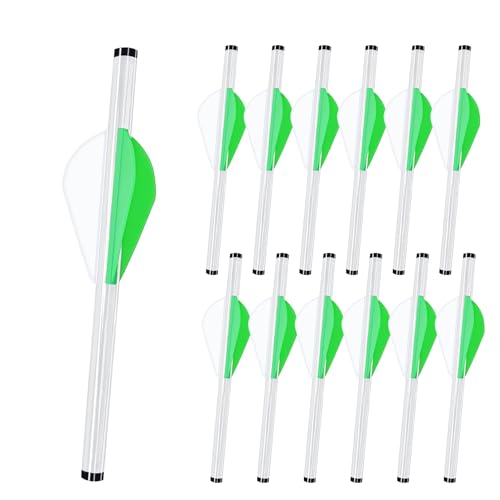LEANPRO 12-Pack Shrink Fletch with 2 Inch Vanes, Stretch Arrow Wraps Universal Fit for Arrows and Bolts, DIY Archery Fletching Tool (Clear White/Green)