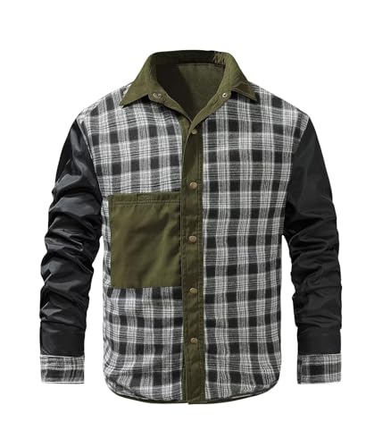 Image of FTIMILD Men's Flannel Lined Shirt Jacket Rugged Snap Button Shacket Cowboy Western Style Long Sleeve Outdoor Fall Jacket