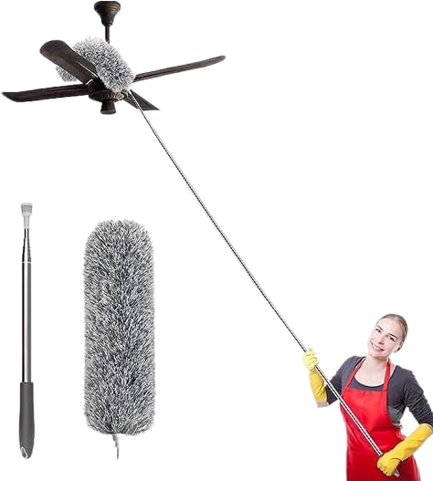 SE7EN® Fan Cleaner Brush with Long Rod Microfiber Feather Duster Extendable Pole Wall Cleaning Mop with Long Handle Home Cleaning Accessories Dust Cleaner for Home Cleaning - Grey