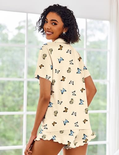 Image of Ekouaer Pajamas Set for Women Short Sleeve Sleepwear Button Down Pjs Lounge Sets Soft Nightwear