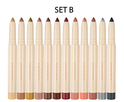 Bestland 12 Pcs Cream Eyeshadow Stick Set Matte Shimmer Rainbow Earth Colors Highly Pigmented Long Lasting Waterproof Eye Shadow Stick Eye Liner Makeup With Pencil Sharpener (Set B) #TOP5