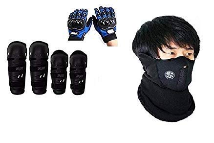SWEET SWEAT WAIST TRIMMER Combo of Bike Riding Knee Pads, Elbow Pads, Hand Gloves and Face Mask - (Blue)