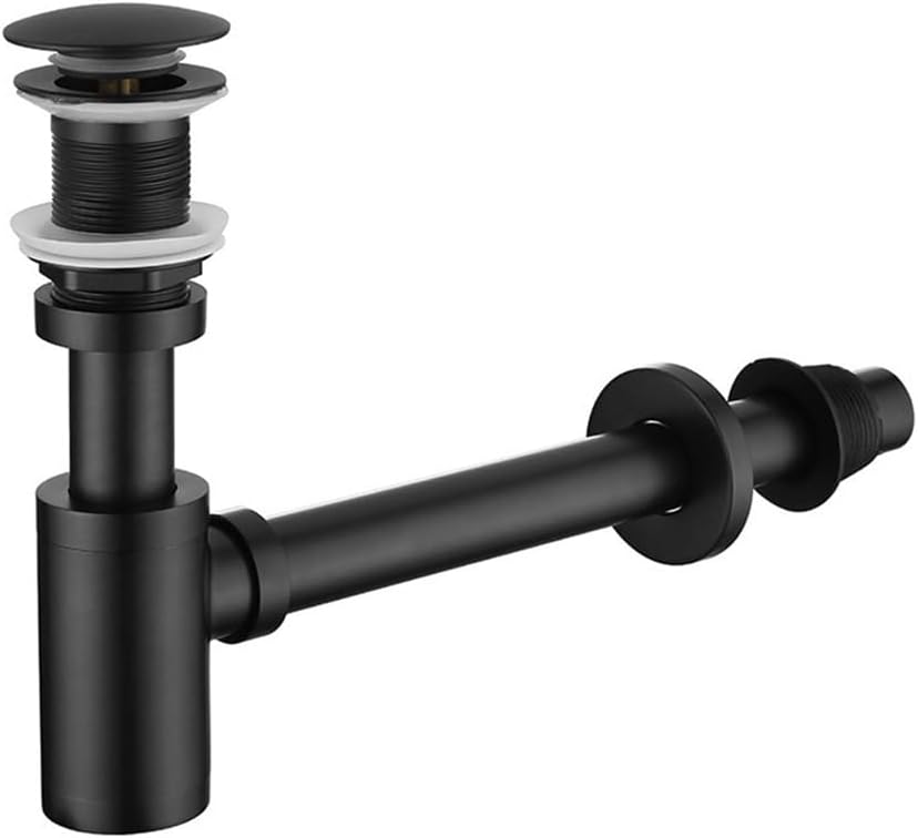 Bathroom Sink Stopper P-Trap Complete Set Adjustable 1-1/4 Bottle Trap Stainless Steel Bottle Trap with Pop Up Drain Stopper Set Easy to Install for Home(Matte Black)