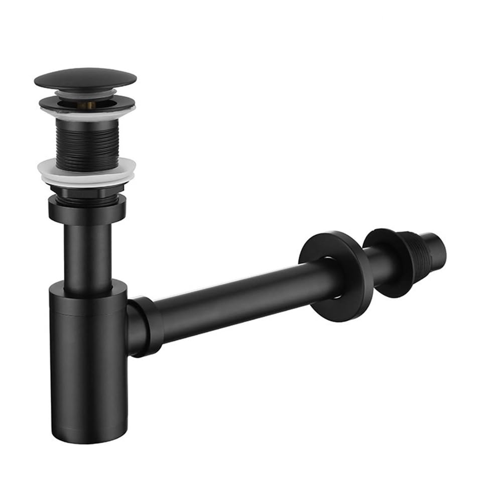 Kit de drenaje de lavabo de baño de latón macizo, trampa ajustable para botellas, drenaje emergente, trampa en P cromada para lavabo de gabinete de baño, sin orificio de inundación