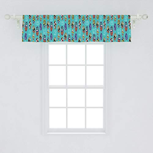 Ambesonne Surfboard Window Valance, Aloha Hawaii Live Free Ocean Water Sports Inspired Pattern Coastal Inspirations, Curtain Valance For Kitchen Bedroom Decor With Rod Pocket, 54" X 12", Seafoam #TOP1