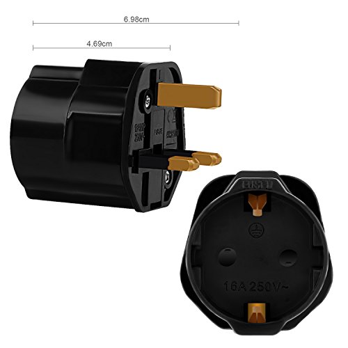 Incutex 2x adapter EU naar VK – Europa 2-pin naar 3-pin VK -13A zekering – Europese reisstekker Schuko in zwart - Image 5