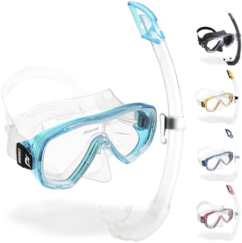 CRESSI Schnorchelmaske Onda oder Kombiset mit Schnorchel Mexico - Tauchermaske zum Schnorcheln - Taucherbrille Erwachsene - Transparent/Aquamarin