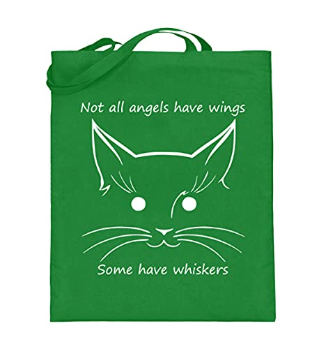 Sac en toile de jute chat ange vert clair avec de longues anses 38x42 cm
