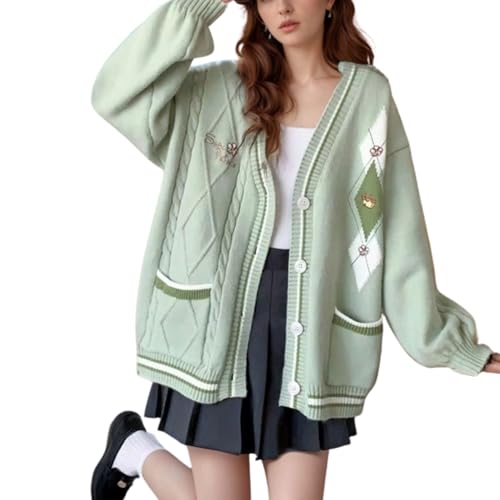 Image of Chevara Women's Cute Sweet Cardigan Sweater Kawaii School Uniform Button Long Sleeve V-Neck Knitted Outerwear