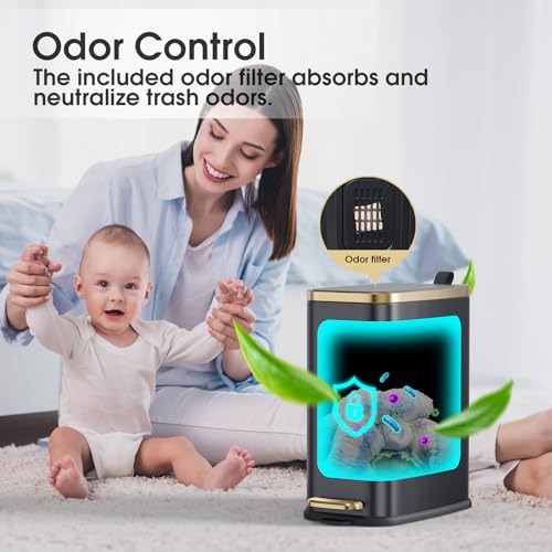 Image of CEROELDA Small Bathroom Trash Can with Lid-5L /1.3 Gal-Soft Close Lid-Black