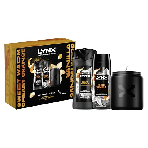 Lynx Black Vanilla Fine Fragrance Kit Gift Set with a body spray a body wash and a Candle perfect for any occasion 2 piece