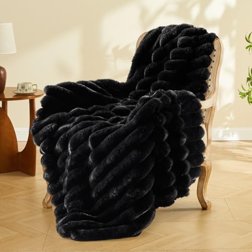 Image of BEDELITE Faux Fur Throw Blanket for Couch, 770GSM, 50 inch x 60 inch, Black