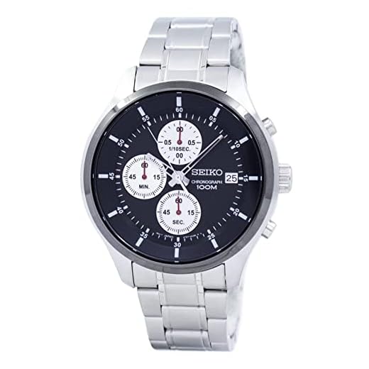 SEIKO Relógio masculino Neo Sports com mostrador preto SKS545, Prateado, Relógio analógico, cronógrafo