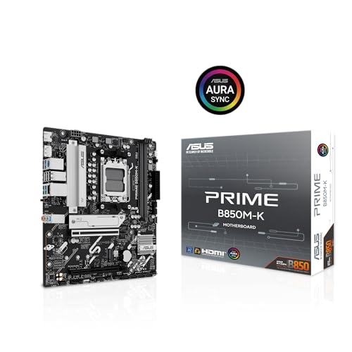 PRIME B850M-K, Scheda Madre AMD micro-ATX, 8+2+1 Fasi di Alimentazione, Slot DDR5, PCIe 5.0, 2 Slot M.2, Ethernet Realtek 2.5Gb, DisplayPort, HDMI, USB-A da 10Gbps e USB-C da 5Gbps, Aura Sync - Scheda madre - Immagine 1