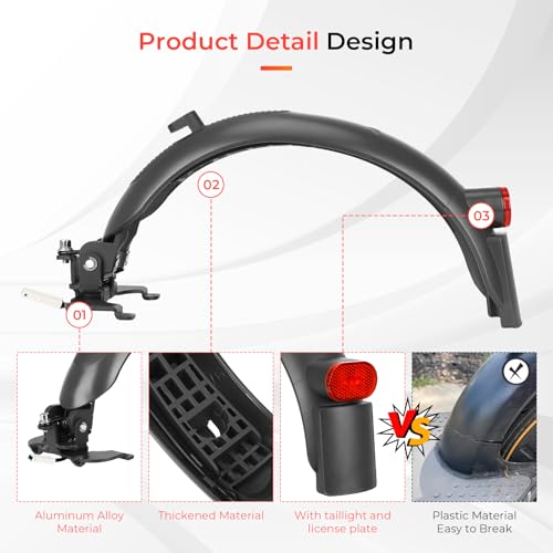 Garde-boue arrière pour Ninebot Max G30 avec feu stop Gris