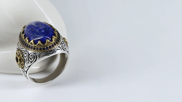 Lapis Lazuli Men's Ring - S925 Sterling Silver Oval Stone Vintage Ring