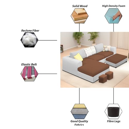 Image of Koza LHS 4 Seater L Shape Sofa Set with Center Table for Living Room (Brown Grey Fabric) Premium Fabric Sofa