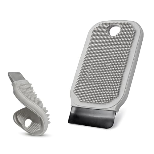 3-in-1 Silicone Dish Sponge - BPA-Free Food-Grade Cleaning Brush with Dual-Sided Scrubber & Scraper Hanging Hole Fast-Dry Reusable for Dishes/Fruits/Vegetables (Grey 1PCS)