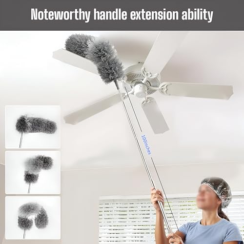 Image of Zureni Fan Cleaner Brush Microfiber Foldable Duster Cleaning Mop with Long Rod for Car Home Office Fan Ceiling Flexible Feather Dusting (Pack of 1, Multicolour)