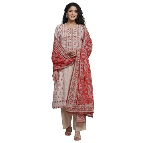 Image of BIBA Women Cotton Printed Straight Suit Set