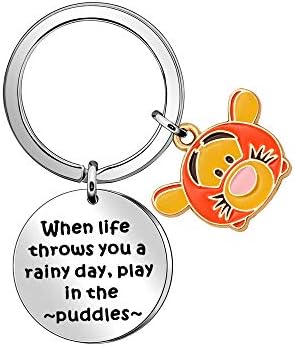 LUXYSODE - When Life Throws You a Rainy Day, Play in The Puddles Keyring - Cute Winne The Pooh Keyring Inspirational Gift for Daughter, Niece, Friend, Girls (Orange Tigger)