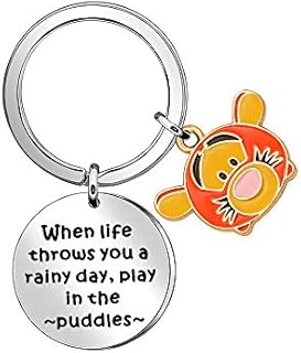 LUXYSODE - When Life Throws You a Rainy Day, Play in The Puddles Keyring - Cute Winne The Pooh Keyring Inspirational Gift for Daughter, Niece, Friend, Girls (Orange Tigger)