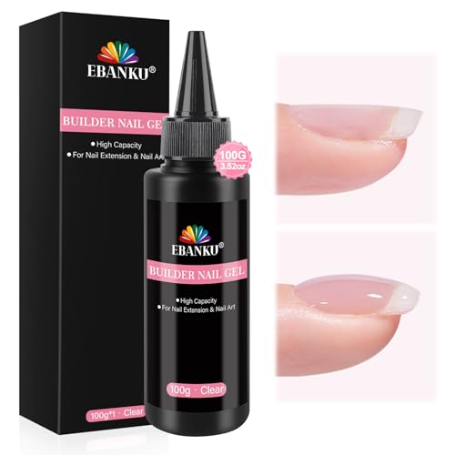 100g Gel Constructor Transparente para Uñas, EBANKU Gel Duro de Gran Capacidad para Uñas, Constructor Duro Fortalecedor para Extensiones de Uñas, Soak Off, Curado con Luz UV de Larga Duración