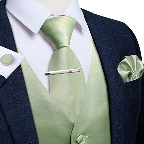 DiBanGu Men's Satin Suit Vest & Tie Set 5PCS Solid Color Dress Waistcoat for Suit or Tuxedo Wedding Party2