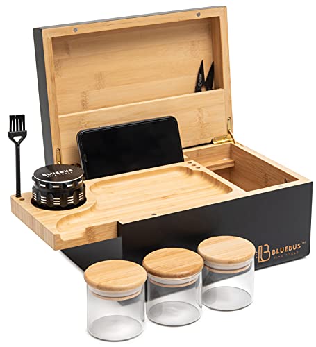 Large Stash Box 100% Bamboo - Sliding Rolling Tray w/Brush - 3 Airtight Containers - Herb Grinder - Handcrafted/Black Varnished Color - Width 10.5Γ’β¬Β x Height 5Γ’β¬Β x Depth 7Γ’β¬Β Large Stash Box 100% Bamboo - Sliding Rolling Tray w/Brush - 3 Airtight Containers - Herb Grinder - Handcrafted/Black Varnished Color - Width 10.5Γ’β¬Β x Height 5Γ’β¬Β x Depth 7Γ’β¬Β