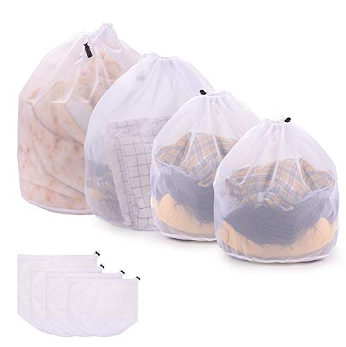 FORMIZON 4 Piezas Lavado Bolsa, Bolsa de lavandería de Malla, con Cordón, Bolsas para la Colada para Medias, Sujetador, Falda y Proteger la Ropa Interior (E)