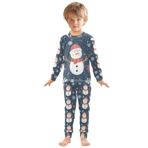 Fustylead Cute Christmas Snowman and Snowflakes Long Sleeve Top and Matching Bottom Cotton Pajama Sets3