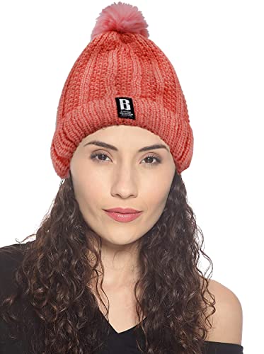 Image of SYGA Winter Beanie Hat for Women Warm Thick Cotton Lining Knit Bobble Pom Pom Skull Cap Fleece Lined Warm Cap Outdoor Sports Hat for Ladies Women Girl Free Size