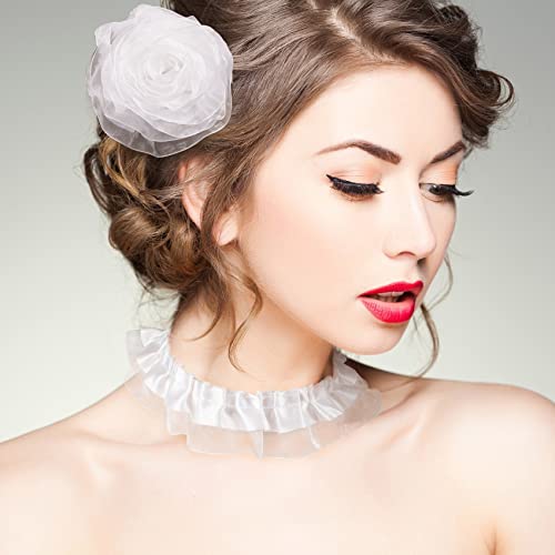 Pagow 10 Yards Two Tone Satin Organza Lace Trim, 4Cm Vintage Pleated Organza Lace Ribbons, For Applique, Sewing, Wedding Embellishment, Diy Decor - White #TOP4