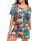 UMIRIKO Cute Pug Dog Womens Pajama Sets, Soft Short Sets Women 2 Piece Pajama Sets, Size L 21340540