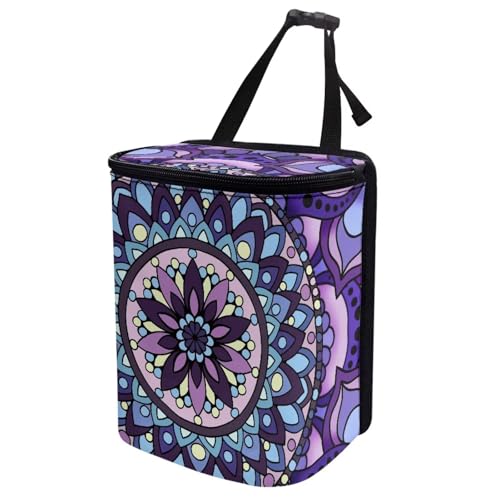 Image of KEIAHUAN Mandala Pattern Hanging Car Trach Can for Back Seat Car Garbage Bag with Lid Easy to Clean Multipurpose Vehicle Garbage Bin for SUV Truck RV Camping