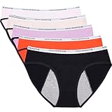 YOYI FASHION Teen Girls Period Underwear Viscose Brief Menstrual Period Panties Leak-Proof Protective Briefs Red Black LightPink Violet Skin 5-Pack/S