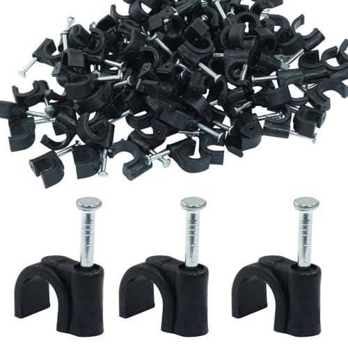 Waziaqoc 200 Pack 7mm Nail in Cable Clips, Ethernet Cat6 Cable Clamps, 1/4 Inch Wire Clips with Steel Nail for Wall,Cord Management