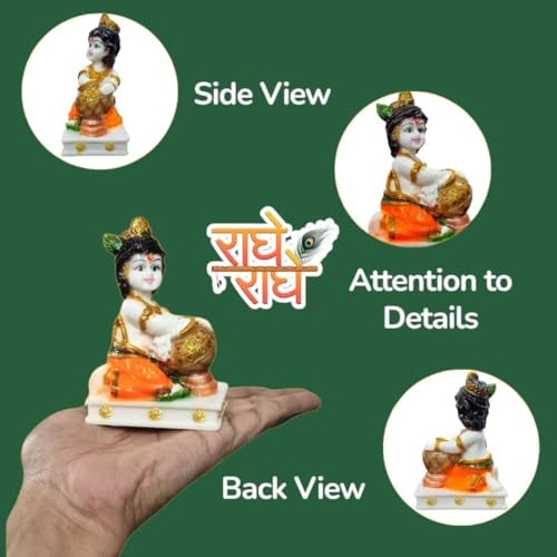 Image of RIANZ Bal Roop Laddu Gopal Ji Idol | Makhan Chor Krishna Murti for Car Dashboard, Home & Office Decor | 11.2 cm x 7.2 cm | Resin Statue of Lord Shri Krishna (Multicolor) (Multicolor 1 PC)