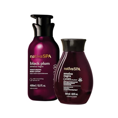 O Boticário Nativa SPA Ameixa preta Set presente de cuidados com a pele com 2 produtos | creme hidratante corporal 400 ml e óleo corporal perfumado 200 ml