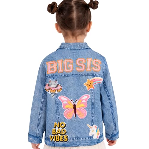 Mestown Kids Fleece Lined Denim Jacket Long Sleeve faux-Embroidery Print Jean Jackets Winter Coat for Toddler Boys Girls 3-8T