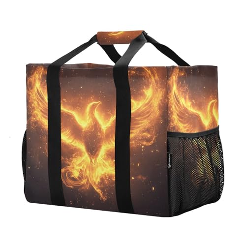 Large Waterproof Travel Tote Bag for Women Men, Phoenix Flames Canvas Beach Bag with Lining & Pockets - Reusable Grocery/Laundry/Kitchen/Pool/Picnic Tote (15.4x9.8x12.8in)2