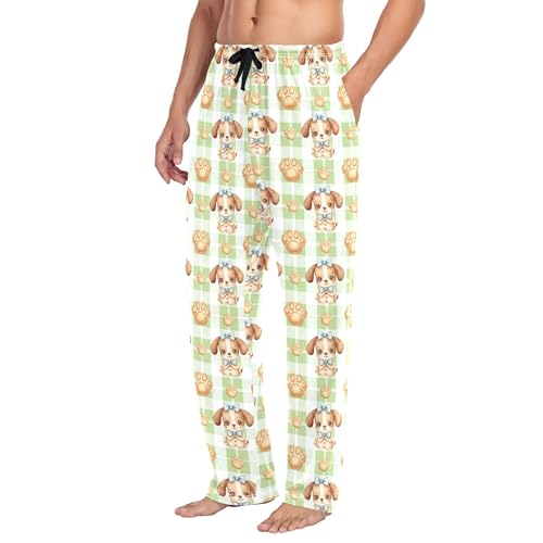 Men's Pajama Bottom Cute Puppy Pattern Cotton Pajama Pants Drawstring Sleepwear Long Pants Pockets4