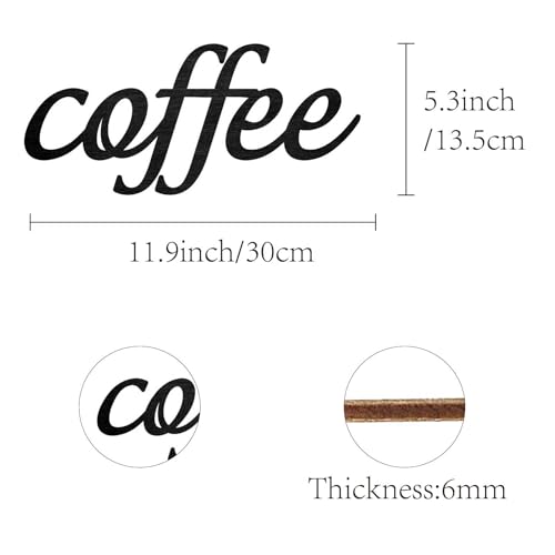 CREATCABIN Kaffee Wort Ausschnittschild Lasergeschnittenes Holzbuchstabenschild Wanddekoration Unlackierte Holzschilder Wandkunst Lindenholz Hängende Skulptur Dekor Für Küche Café Schwarz 30x13.5cm