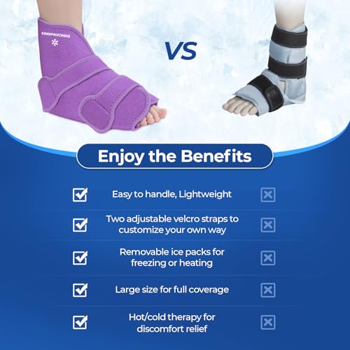 Image of KingPavonini Ankle Foot Ice Pack Wrap for Sprained Ankle /Surgery Recovery, Reusable Gel Ice Packs for Feet Injuries, Plantar Fasciitis, Achilles Tendonitis, Standard Size, Purple(1 Wrap+4 Gel Packs)