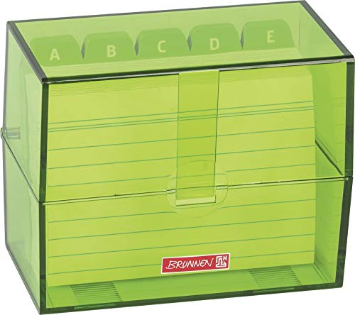 Brunnen,1026353583, BRUNNEN 102057052 Karteikasten, 12x9,5x6,5 cm (für A7 Karteikarten), Polystyrol, kiwi, Colour Code, 1, & 102279195 Karteikarte (A7 liniert, 200 Stück, eingeschweißt) sortiert