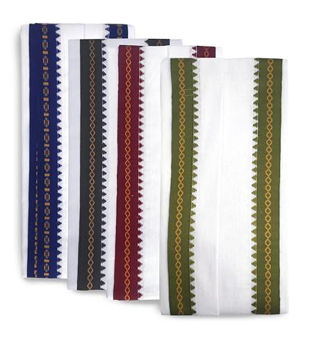 Image of Handloom Pure Cotton Traditional God Towel | Gamcha /Angocha Towel | Fast Absorbing Bath Towels for Men, Women & Kids | Perfect for Everyday Use |Pack of 4 | Size 76 x 178 cm | White